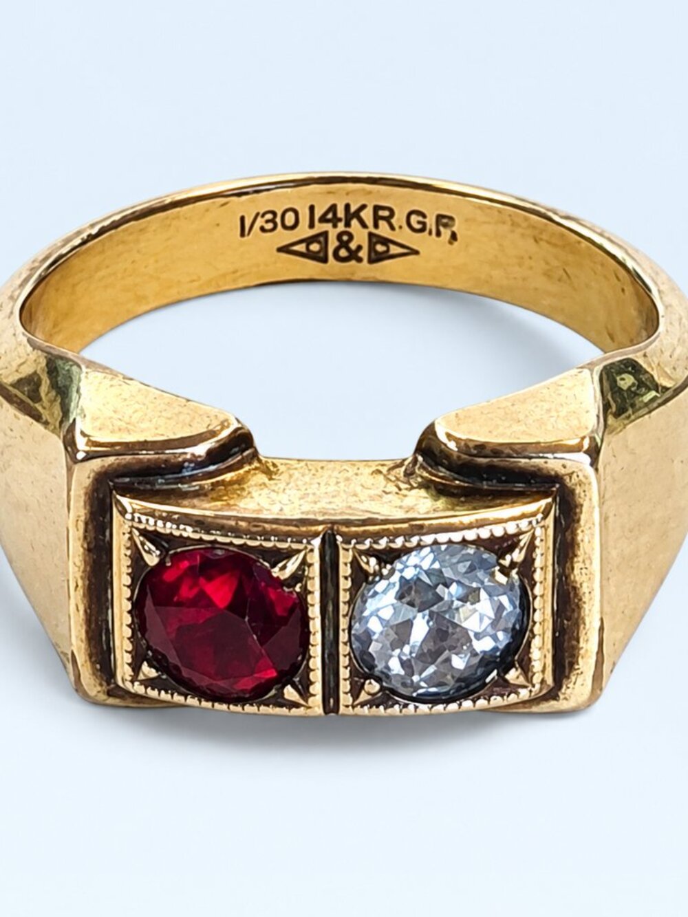 Rare Vintage 1930s Art Deco Clark & Coombs 1/30 14K Rolled Gold Rhinestone Ring